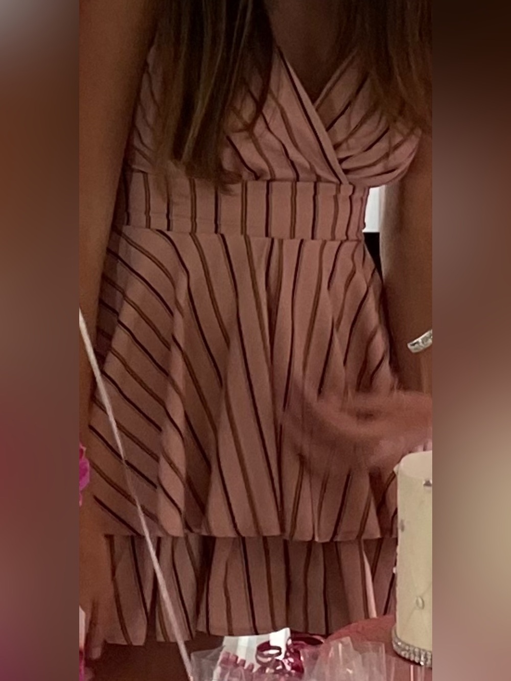 Altar’d State Women’s Pink Striped Wrap Romper